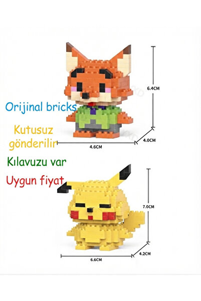 New Block Pikachu Ve Nick Wilde 2li set bricks blocks 3D yapboz-kutusuz gönde...