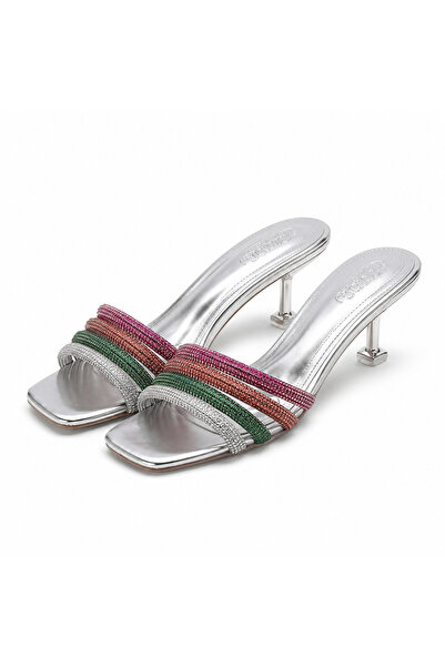 Generic Brand Shiny High Heel Sandals for Women Open Toe Colorful Double Cros...