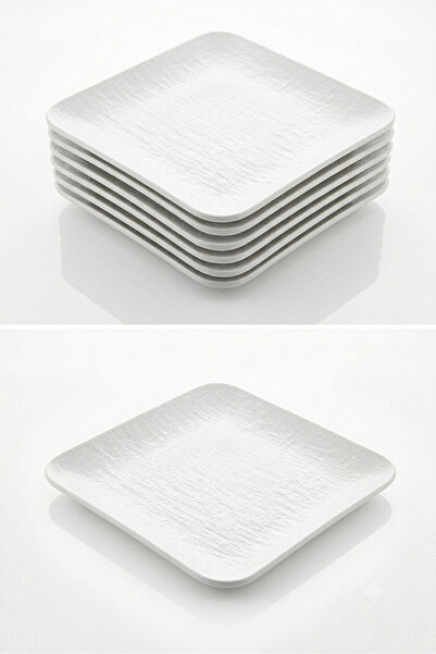 BİODATA 6 Pieces Unbreakable Melamine Square Dessert Plate Serving Plate 26 c...
