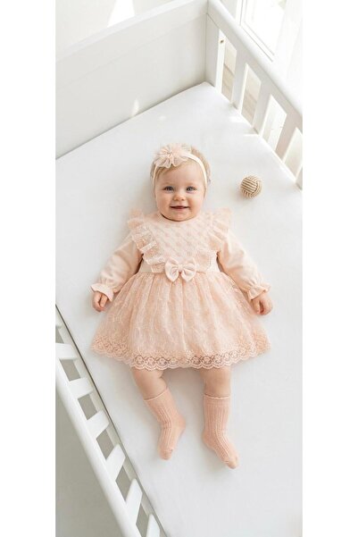 Miniday Baby Baby Girl Mevlütlük Dress with Bandana and Lace Newborn Hospital...