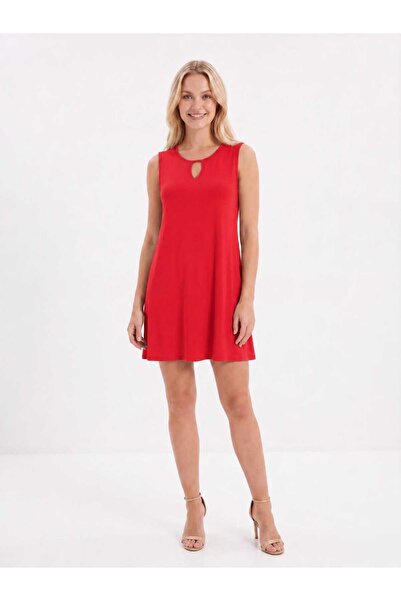 SSO Viscose Fabric Keyhole Neckline Mini Above-Knee Combed Cotton Dress