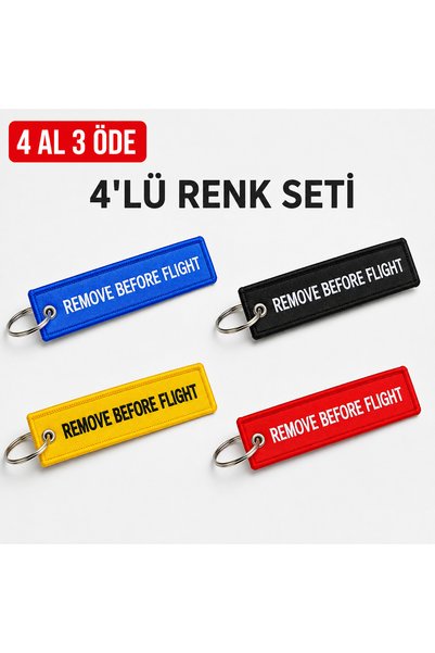 Havaci Market Buy 4 Get 3 Remove before Flight Cloth Keychain Set of 4 Colors – Red, Blue, Black, Yellow – 12 X 3 cm