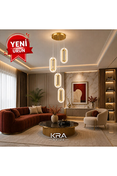 kra avize Liora 4'lü Gold 3 Renk LED Sarkıt Avize Modern Kristal Görünümlü De...