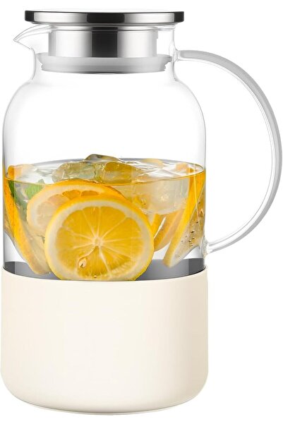 Tazweeq Heat Resistant Glass Pitcher, Hot & Cold Water Carafe with Silicone B...