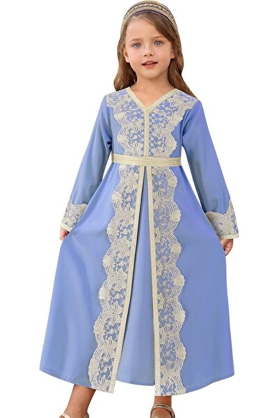 IDOPIP Muslim Dress for Girls Islamic Prayer Abaya Embroidery Long Sleeve Kaf...
