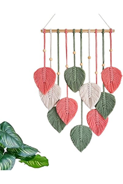 TERRIFI Boho Macrame Wall Hanging Nursery Decor with Handmade Leaves Feather ...