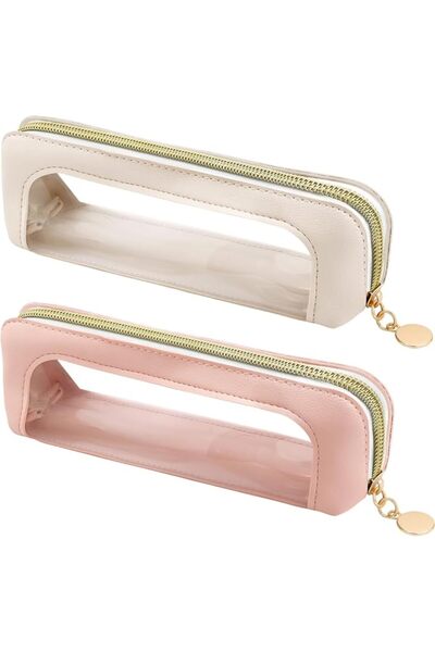 AXIYIBZI 2Pcs Clear Makeup Brush Bag Makeup Bag PU Leather Small Cosmetic Bag...