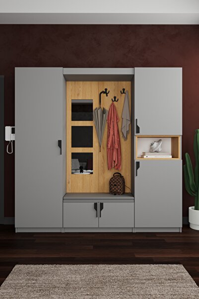 asratrend Lüks Aynalı Portmanto Askılı Vestiyer %100 MDF Çok Raflı Ayakkabılı...