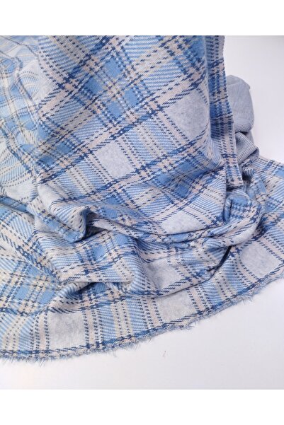 Kumaş Parça Light Blue Salmon Dark Blue Plaid Jacquard Interlock Fabric Soft ...