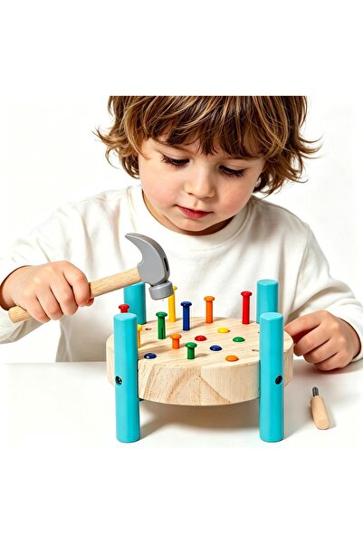 Arabest Montessori Wooden Pounding Hammer Toy,Double-Sided Play,Early Develop...