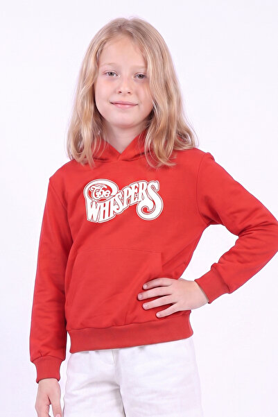 panios kids Kız Çocuk Baskılı Kanguru Cepli Uzun Kollu Kapüşonlu Sweatshirt
