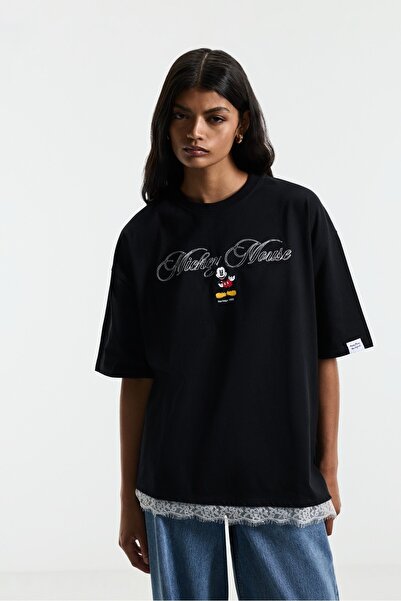 LEFTIES Dantel detaylı Mickey Mouse ©Disney t-shirt