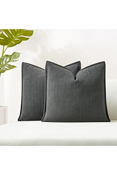 Tazweeq 2 Throw Pillow Covers, Set of 2 Luxury Chenille Ash Herringbone Textu...