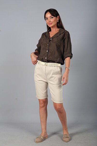 By Saygı Women's Lycra Italian Cotton Shorts with Elastic Waist and Pockets