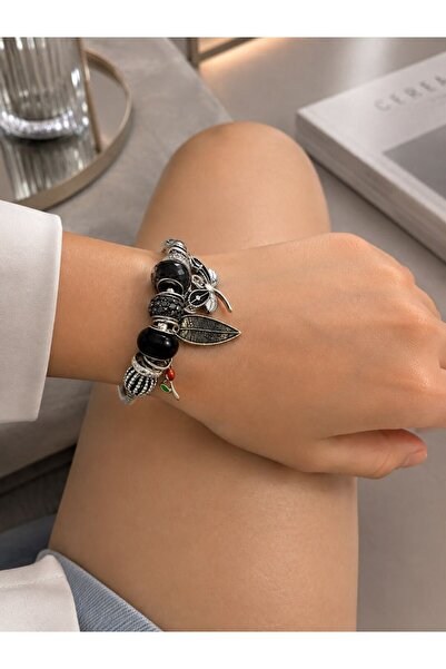 MARE BUTİK Black Charm Bracelet – Silver