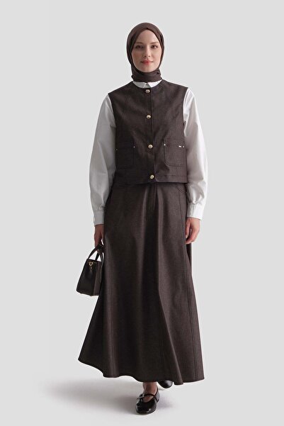 Armine Denim Effect Suit Brown