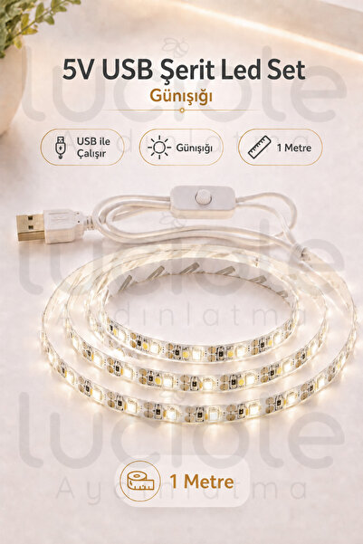 luciole 1 Metre 5V USB Günışığı Şerit LED Aç Kapa Anahtarlı Mutfak TV Masa Do...
