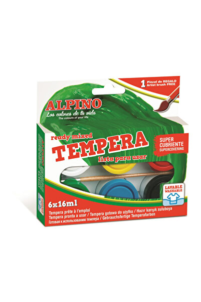 Alpıno Washable Tempera, 6 Colors X 16Ml/Box + Free Brush,