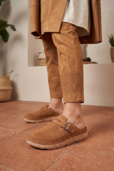 Esem M-106 Tan Genuine Leather Women's Slippers
