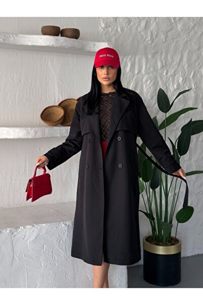 Bonne Maison Double-Breasted Collar Belted Double-Button Long Trench Coat