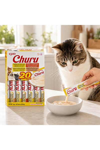 Inaba Ciao Churu Creamy Treats for Cats, Mix of 4 Recipes with Chicken, 20 x ...