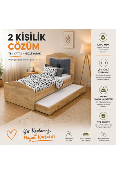 VENATTO romantic yavrulu ,depolama alanlı karyola(%100mdf )90x190