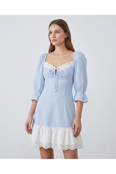 centilmen İntersan Just Women Heart Collar Watermelon Sleeve Lace Detailed Bl...