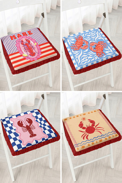 Realhomes Marine Written Lobster and Crab Figured Multi-Colored 4-Piece Fring...