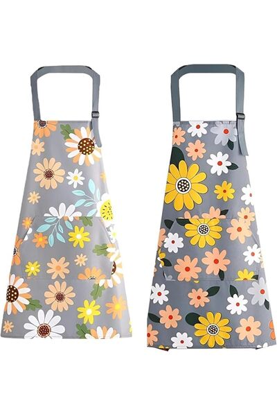X SPRING Kitchen Aprons Women, 2 Pack Waterproof Floral Adjustable Soft Kitch...