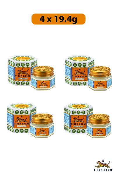 Tiger Balm White Ointment 19.4g | For Headache, Stuffy Nose, Itch & Pain Relief | Pack of 4