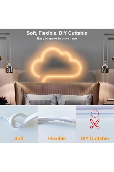 Cozylady New Neon LED Strip Light 9.84ft, Warm White Waterproof IP67 Rope Light with Power Supply an