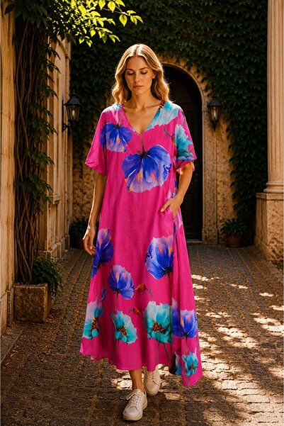 Fashimo Rochie maxi cu maneca tip fluture si buzunare cod ES11823