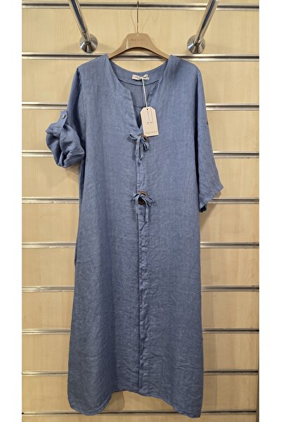 Park Moda Italian Linen Dress with Large Button Detail