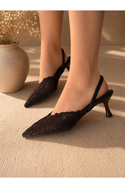 BERFONA Cansy Brown Lace 5 cm Heel Elastic Heel Shoes