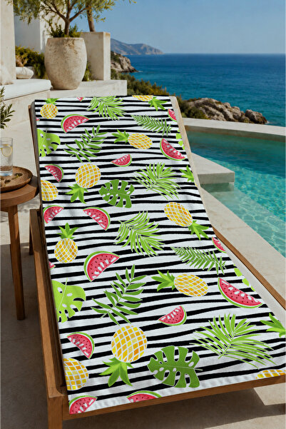 Evmila Black and White Striped Watermelon Pineapple Tropical Patterned 70X150...