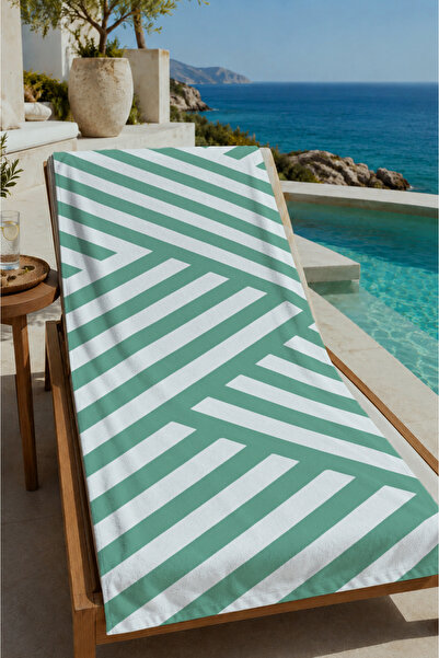 Evmila Mint beli dijagonalni geometrijski prugasti peškir za plažu 70x150 - p...