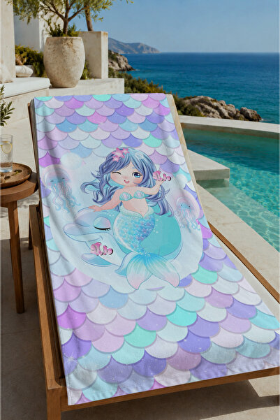Evmila Pastelna sirena sa šljokicama i figurom devojčice 70x150 peškir za pla...