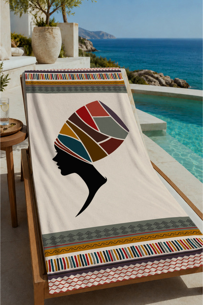 Evmila Boemski afrički ženski profil, šareni peškir za plažu 70x150 - digital...