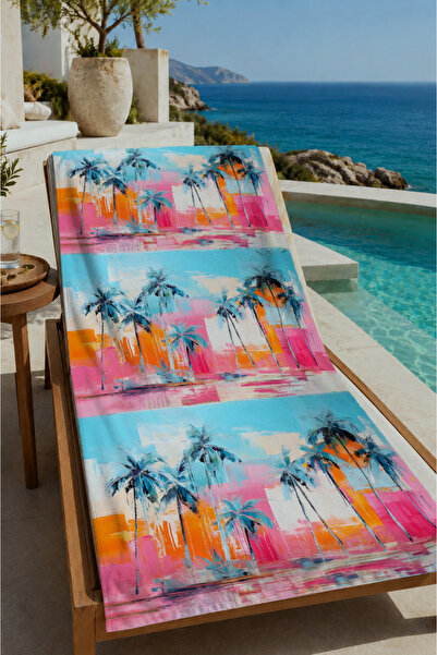 Evmila Colorful Tropical Leaf Stripe Patterned 70X150 Beach Towel - Cotton Ba...