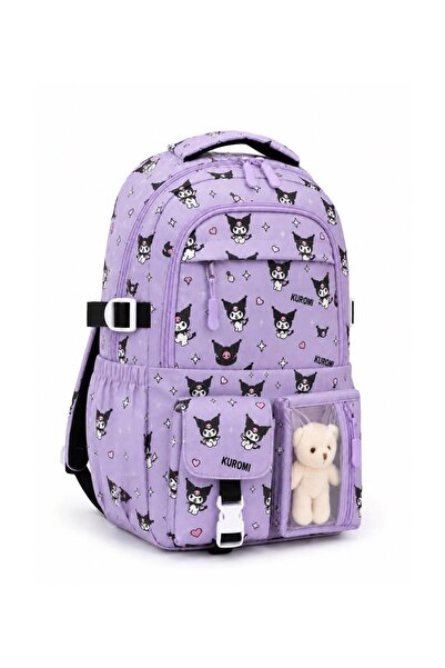 Bambus Kawaii Kore Tarzı Aksesuarlı Ortopedik Yerli Günlük Okul Çantası Kuromi Karakter