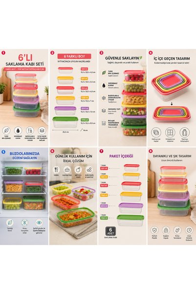 KübraStore 6-Piece Storage Container Set Bpa-Free Leak-Proof with Lids Deep Food Storage Container Nesting Mixed Sizes