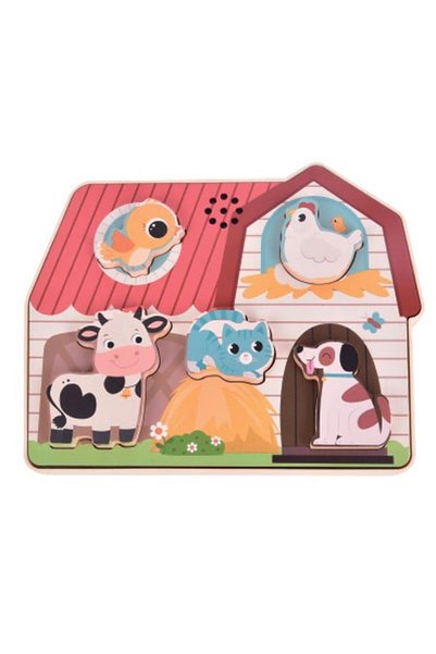 Luna Toys Ξύλινο Παζλ με Ήχο, Ζώα Φάρμας με Ήχο, 5 Κομμάτια, 22.4x2.6x18εκ.