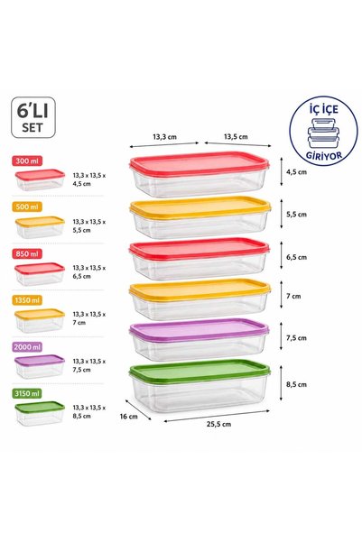 KübraStore 6-Piece Storage Container Set Bpa-Free Leak-Proof with Lids Deep Food Storage Container Nesting Mixed Sizes