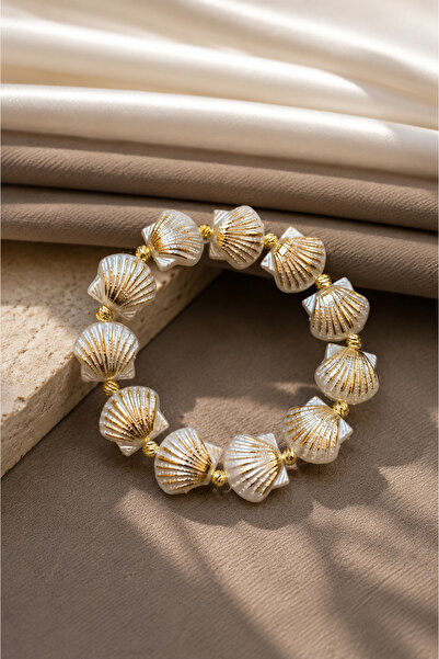 Dore Collection Seashell Figured Bracelet |   Gold Color Detailed Elastic Bra...
