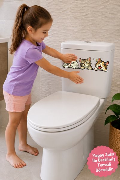Echo Home Toilet Sticker Three Cute Cats: Irritable, Skeptical, and Joyful Fun Bathroom Sticker Set