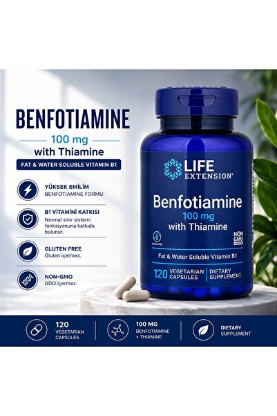 Life Extension Benfotiamine with Thiamine Fat & Water Soluble Vitamin B1 Heal...