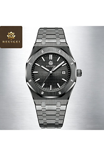 REUIGEI Male Luxury Octagonal Stainless Steel Bracelet Grid Dial Quartz Wrist...