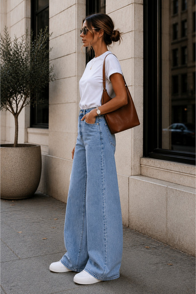 Premium Women's High Waist Wide Leg Palazzo Jean Pants – Loose Fit