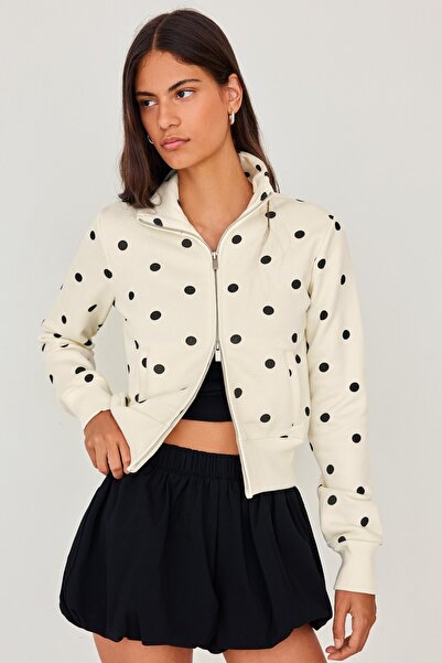 Bershka Puantiye desenli fermuarlı sweatshirt