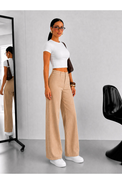 connemara Women's High-Waisted Wide-Leg Pants – Double Button Wide Leg Comfortable Fit
